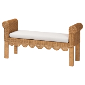 bali & pari Reiko Handwoven Natural Rattan Bench with Scalloped Detailing - Boho Farmhouse Entryway, Bedroom, or Living Room Accent Seating Baxton Studio restaurant furniture, hotel furniture, commercial furniture, wholesale living room furniture, wholesale ottoman, classic ottoman
